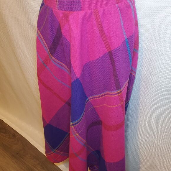 Vtg Ms Russ Pink Blue Heritage Plaid Wool Midi Skirt Sz M/L Union Made ILGWU - Picture 2 of 9